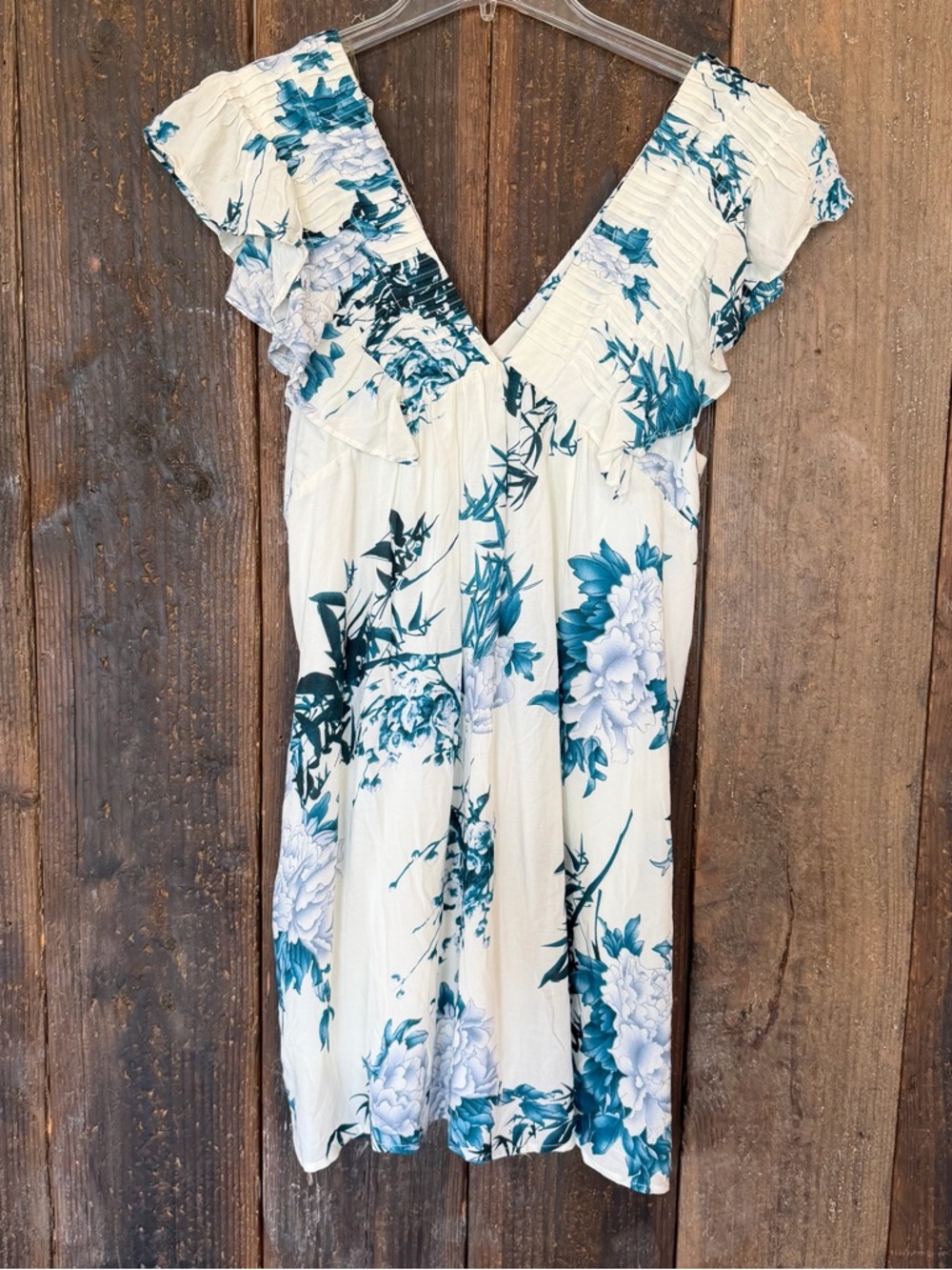 entro White Dress with Teal Floral Print